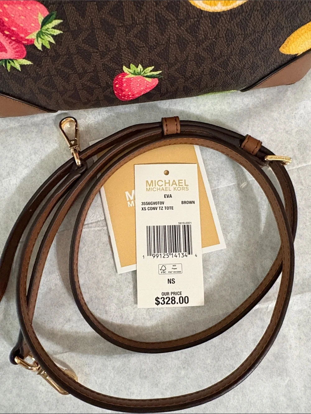 Michael Kors Eva XS Convertible Top Zip Tote Crossbody Handbag Fruit Print